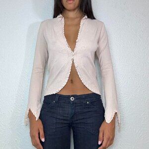 90s KNIT FAIRYCORE EMBROIDERED CARDIGAN BLOUSE